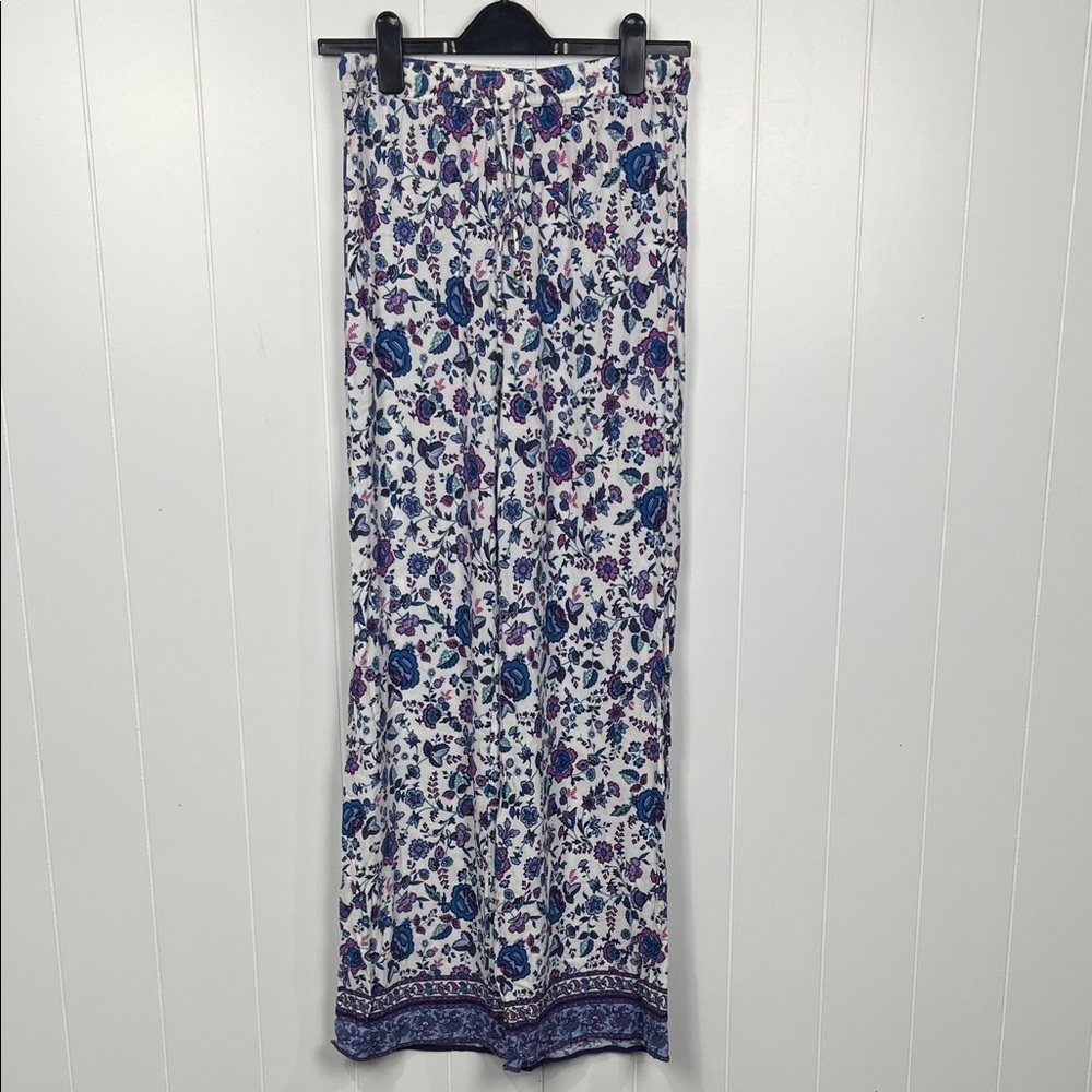 Joie Womens Stretch Waist Pants & Top SP Navy Maroon Floral 100% Viscose Lounge